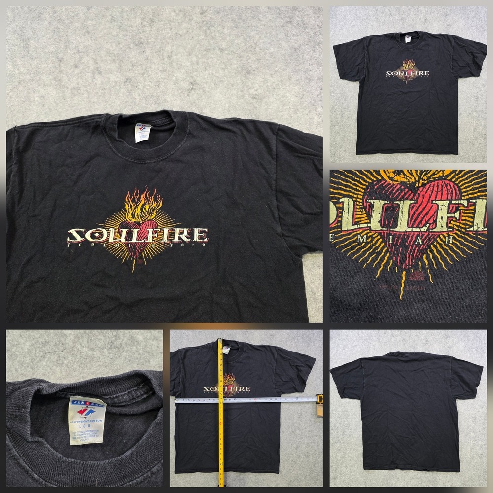 VTG Soulfire Jeremiah 20:9 T Shirt Mens Large Black Flaming Heart Jesus Tee‎